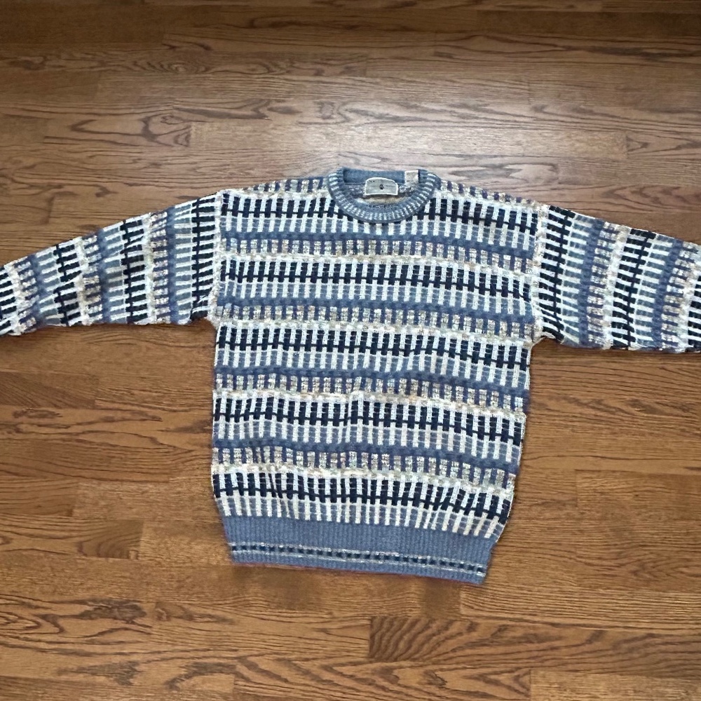 Segreto Grandpa Sweater Lightweight Long Sleeve M Blue Geometric Knit